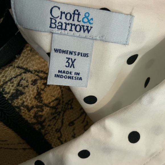 NWT Croft & Barrow Polka Dot Button Down Shirt Long Sleeve black white 3X - Picture 7 of 9